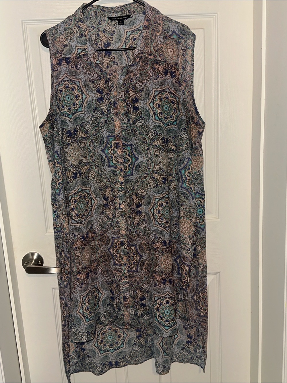 Zac & Rachel Sleeveless Paisley sheer Midi Dress in Blue and Teal